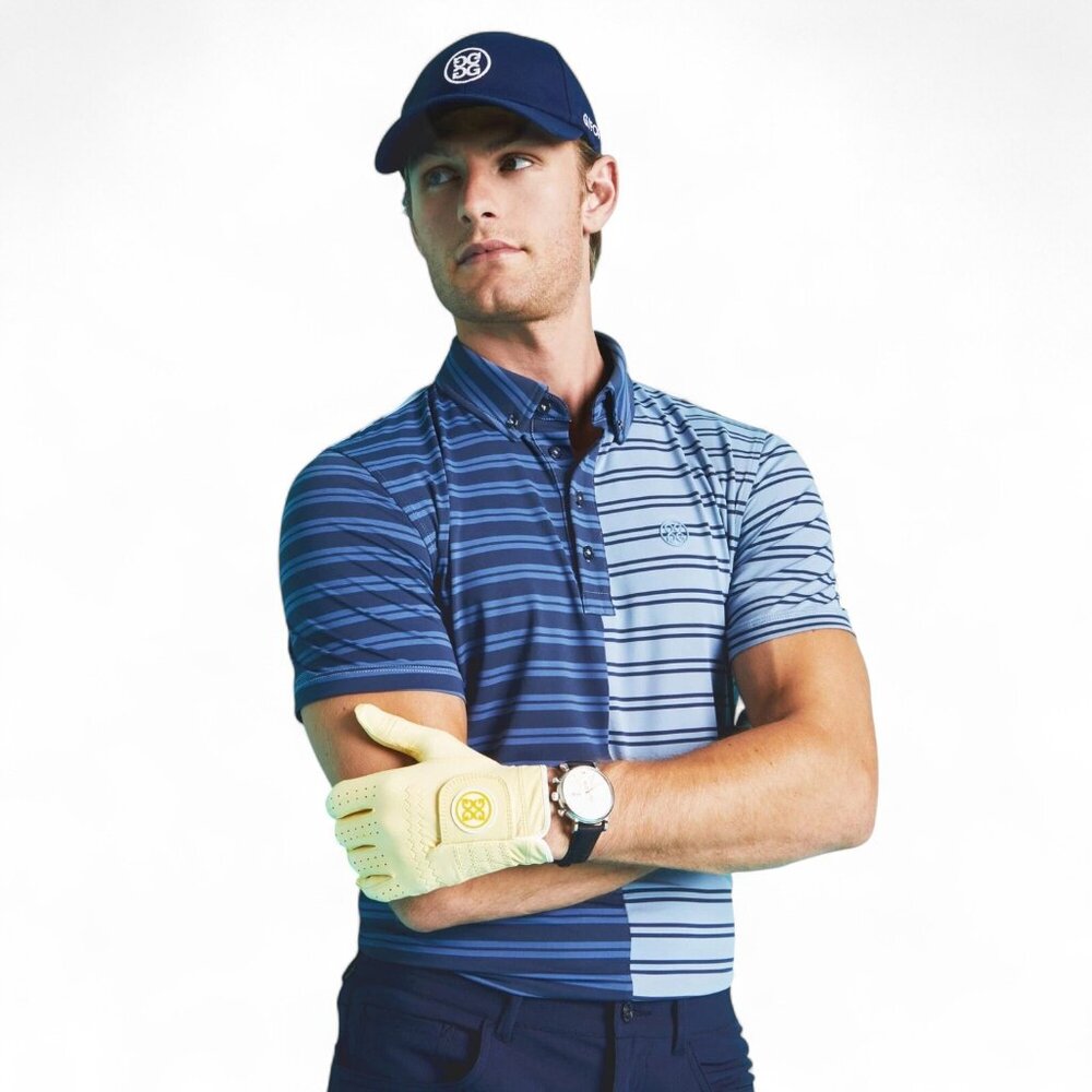 G/FORE Split Stripe Contrast Tech Jersey Golf Polo Men's Size M Moisture-wicking